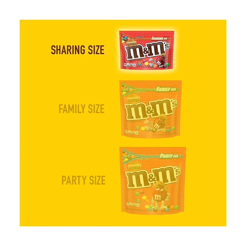 M&M'S Peanut Butter Milk Chocolate Candy Sharing Size Bag, 9 oz