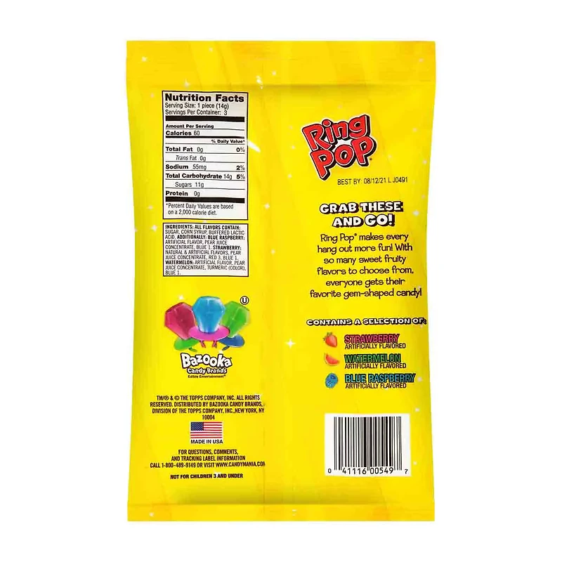 Ring Pop Candy, 3 Count