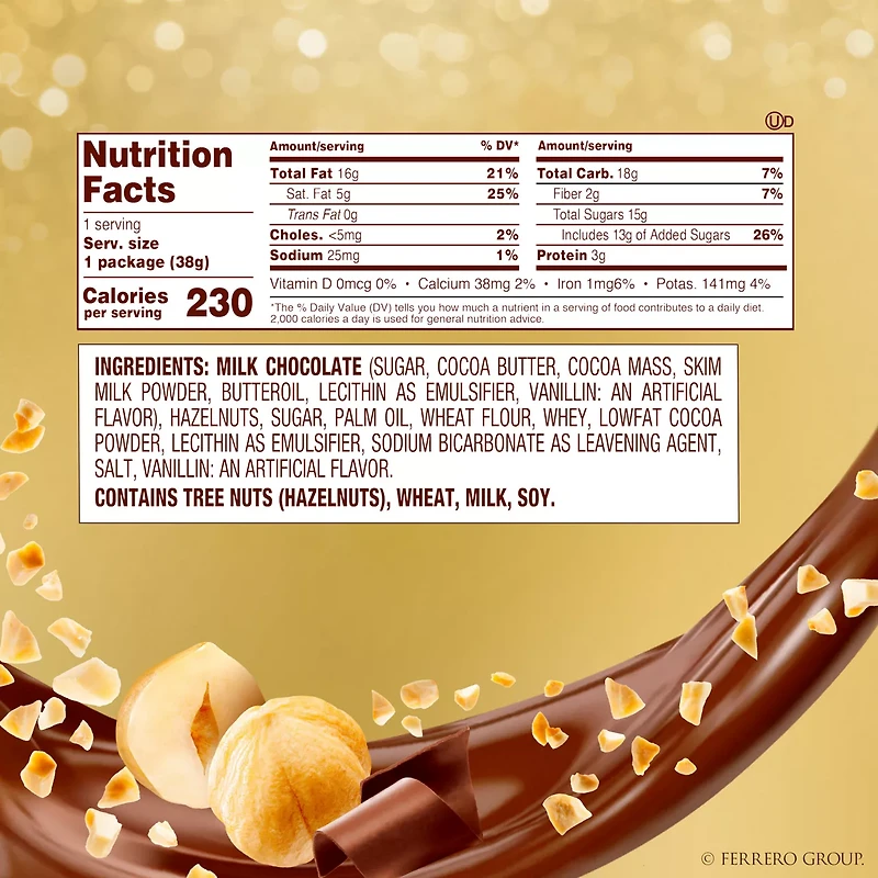 Ferrero Rocher Gourmet Hazelnut Milk Chocolate, 3 Individually Wrapped Chocolates, 1.3 oz