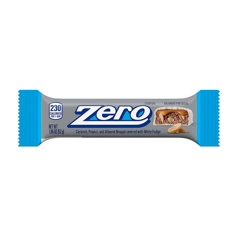 Zero White Fudge, Caramel, Peanut and Almond Nougat Candy Bar, 1.85 oz