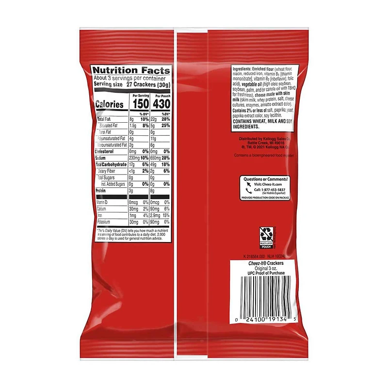 Cheez-It Baked Snack Crackers, Original, 3 oz