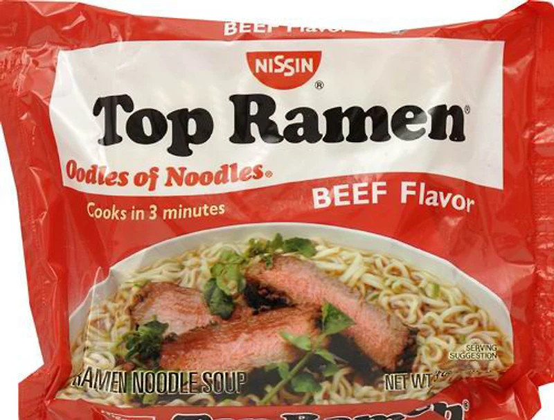 Nissin Top Ramen Ramen Noodle Soup, Beef Flavor, 3 oz