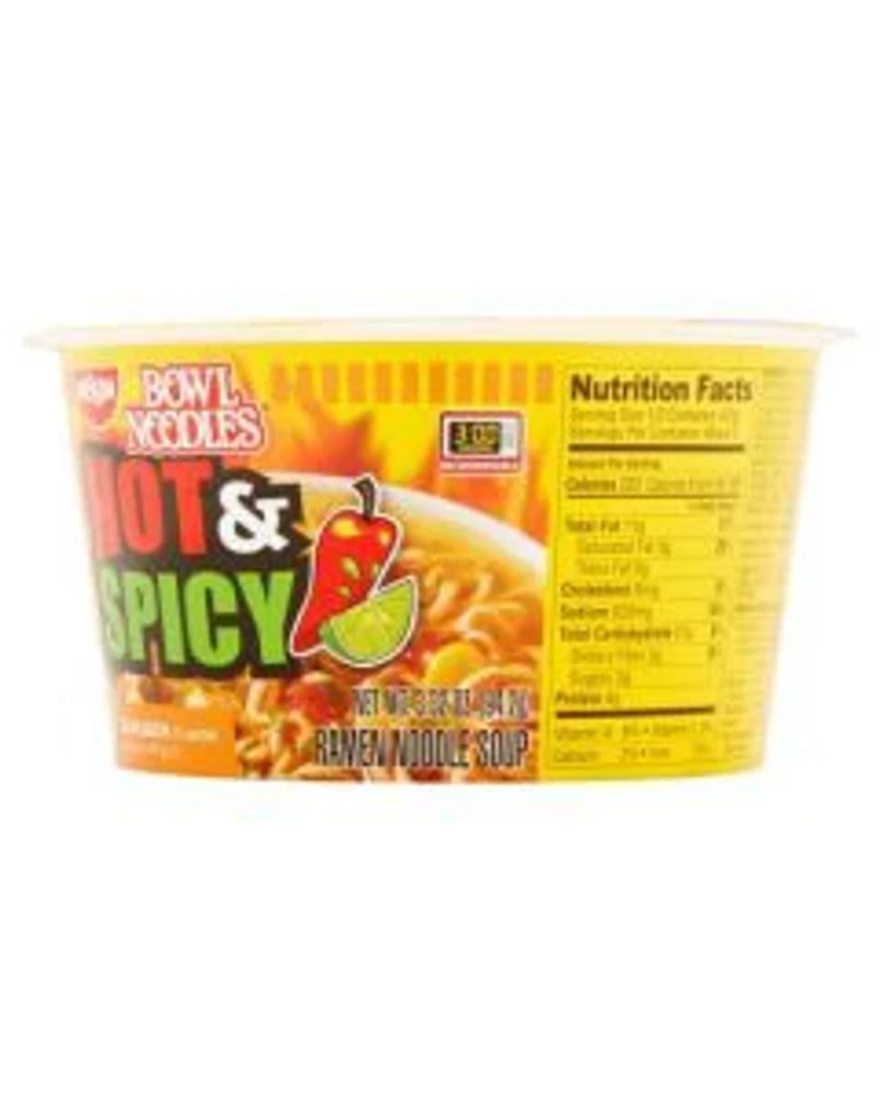 Nissin Hot & Spicy Ramen Noodle Soup, Chicken Flavor, 3.32 oz