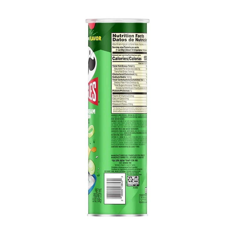 Pringles Potato Crisps Chips, Sour Cream and Onion, 5.5 oz