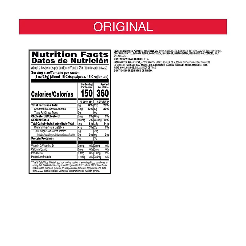 Pringles Grab and Go Original Flavored Crisps, 2.4 oz