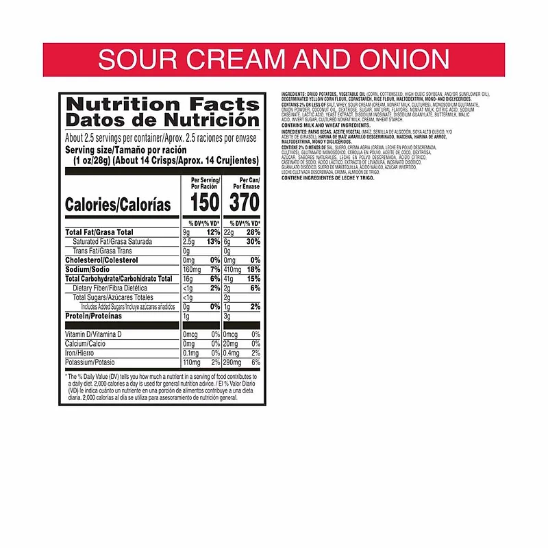 Pringles Grab and Go Sour Cream & Onion Flavored Crisps, 2.5 oz
