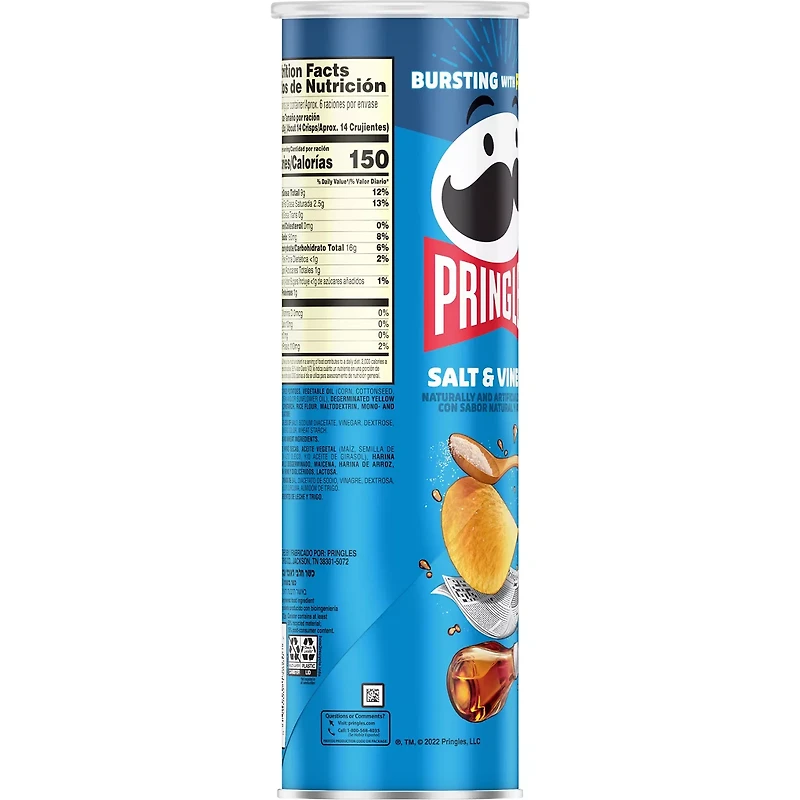 Pringles Potato Crisps Chips Salt and Vinegar, Lunch Snacks, 5.5 oz