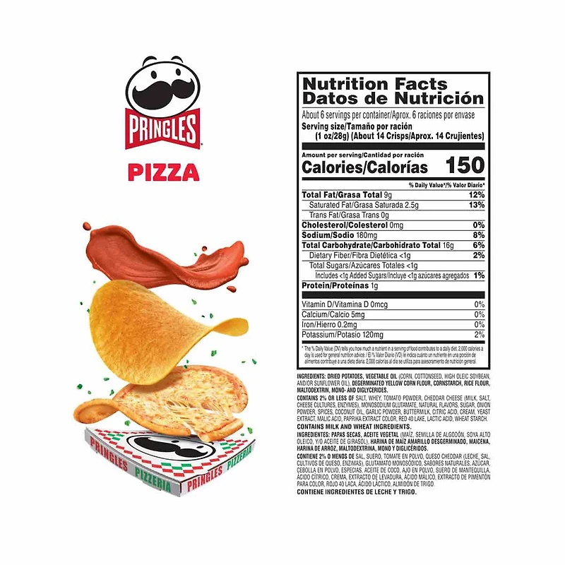 Pringles Potato Crisps Chips, Pizza, 5.5 oz