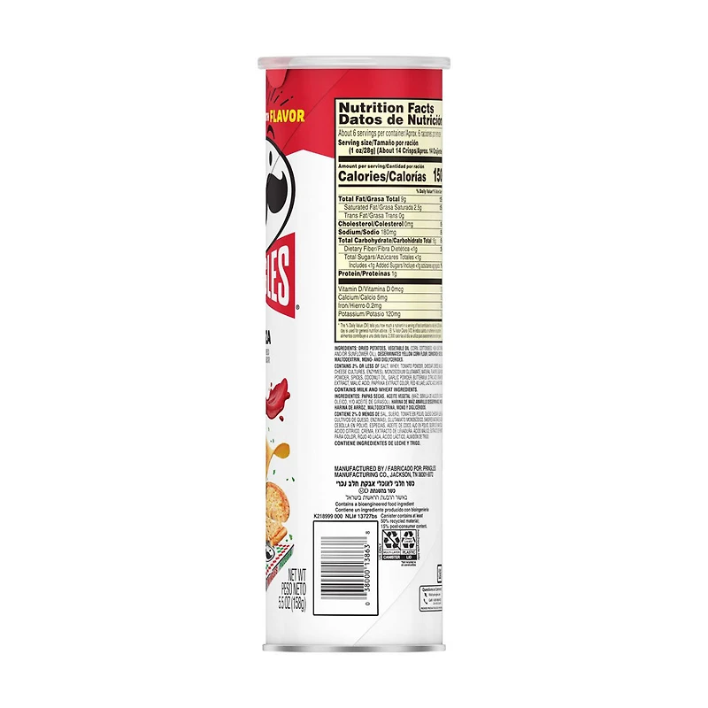 Pringles Potato Crisps Chips, Pizza, 5.5 oz