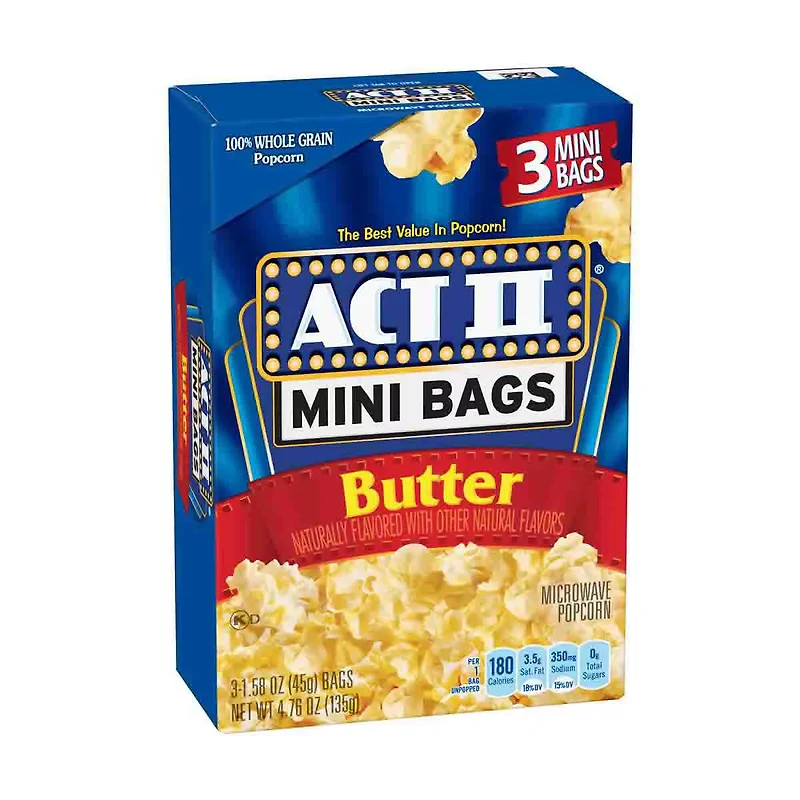 ACT II Butter Microwave Popcorn, 3-Count 1.6-oz. Mini Bags