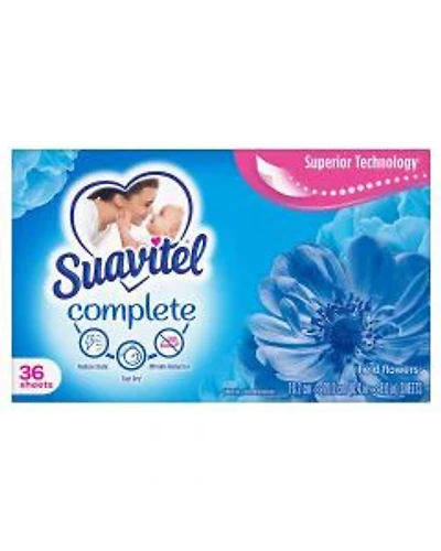 Suavitel Complete Fabric Softener Dryer Sheets, Field Flowers, 36 Count