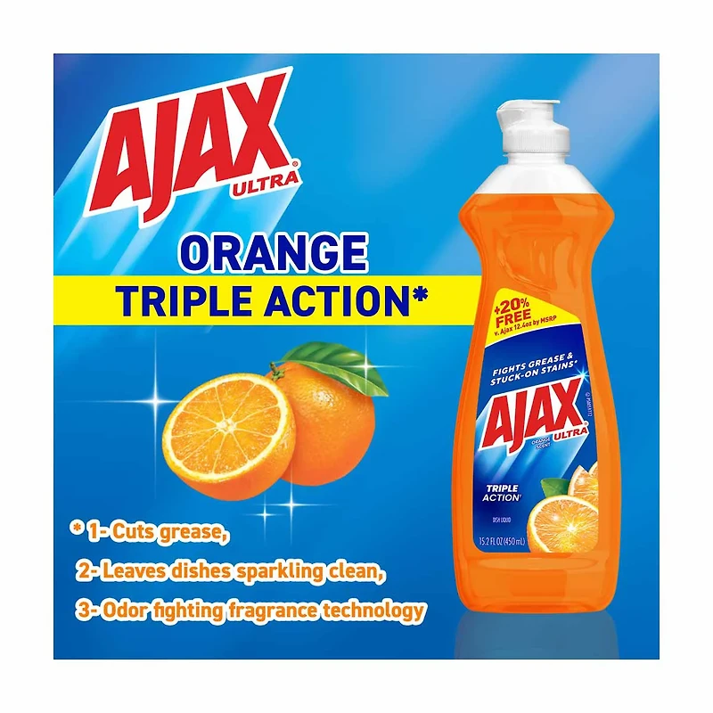 Ajax Ultra Liquid Dish Soap Orange Scent, Triple Action, 15.2 oz