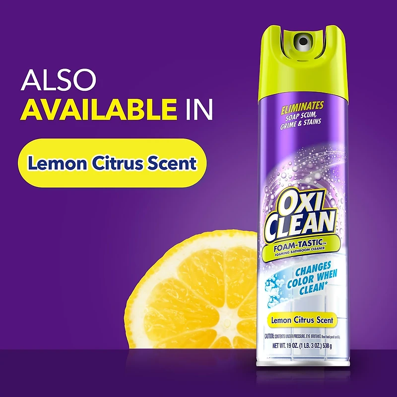 OxiClean Foam-Tastic™ Foaming Bathroom Cleaner, Fresh Scent, 19 oz Spray Can, Eliminates Soap Scum, Grime and Stains