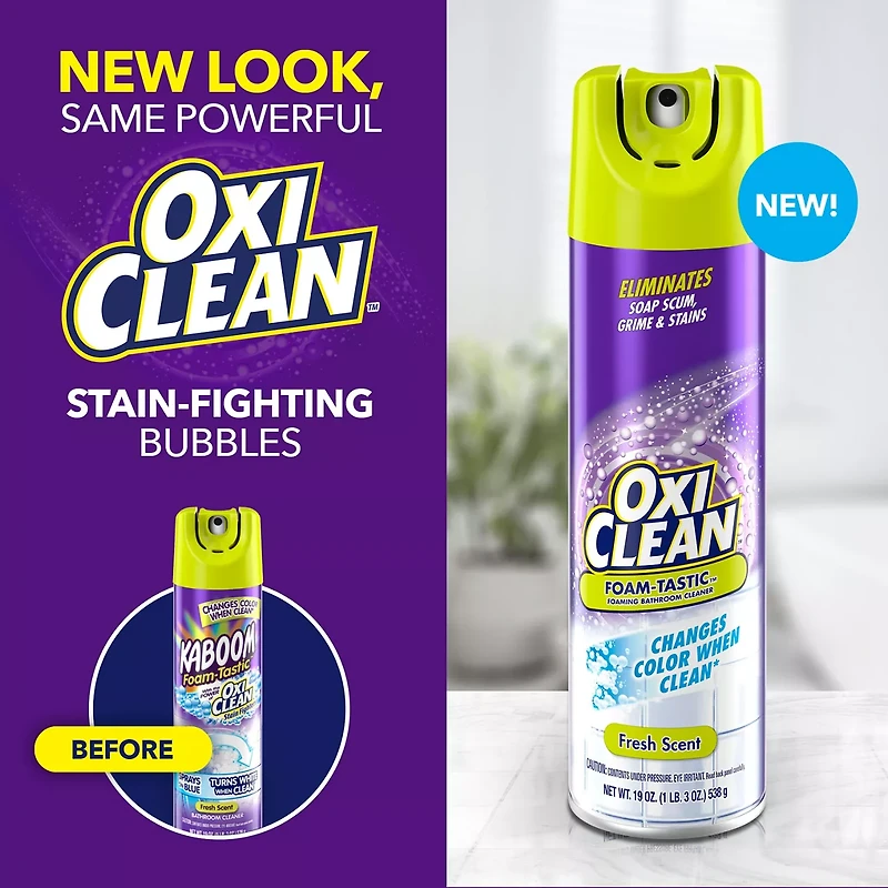 OxiClean Foam-Tastic™ Foaming Bathroom Cleaner, Fresh Scent, 19 oz Spray Can, Eliminates Soap Scum, Grime and Stains