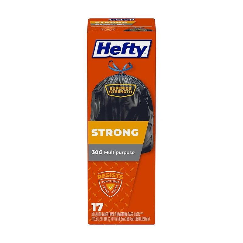 Hefty Strong Large Trash Drawstring Bags, 30 Gallon, 17 ct