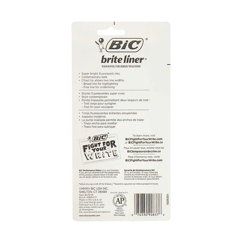 BIC Brite Liner Highlighter with Chisel Tip, Pack of 5