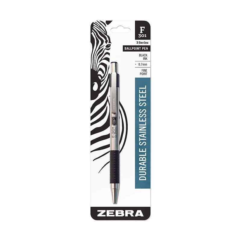 F-301 Stainless Steel Ballpoint Pen, 0.7mm Black, 1 Pack