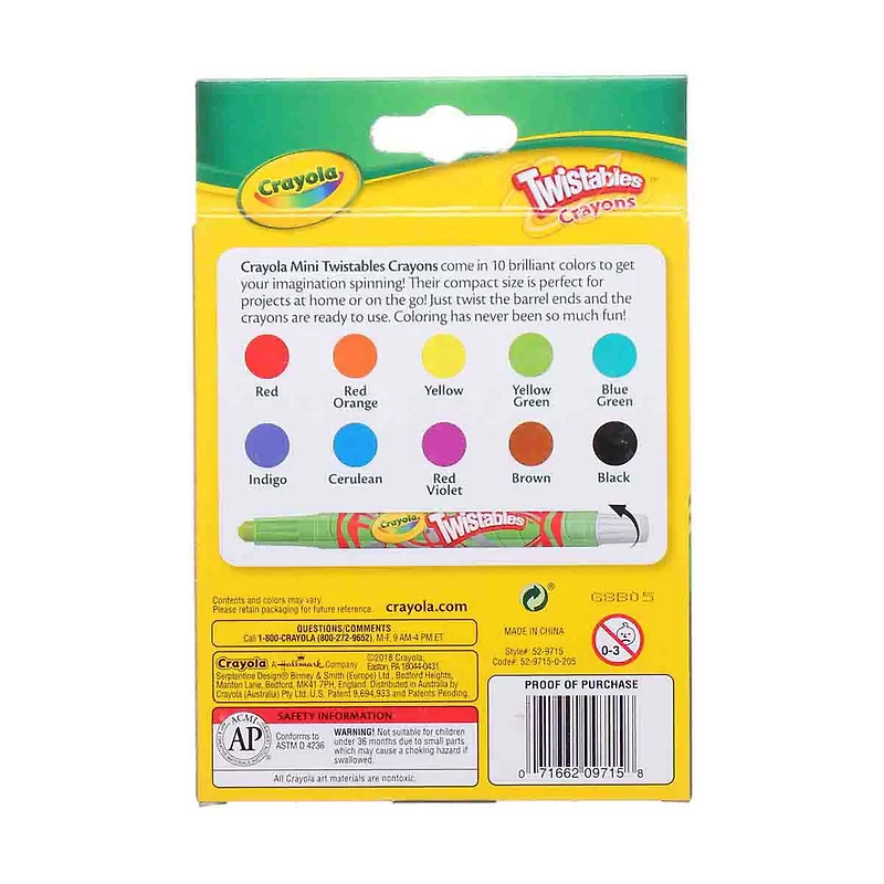Crayola Mini Twistables Crayons, No Sharpening, 10 Count