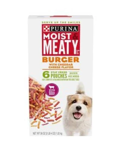 Purina Moist & Meaty Burger with Cheddar Cheese Flavor Soft Dog Food Pouches, 6 ct