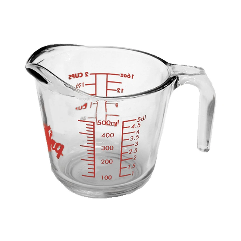 Glass Open-Handle Measuring Cup with Red Decoration, 2 Cup
