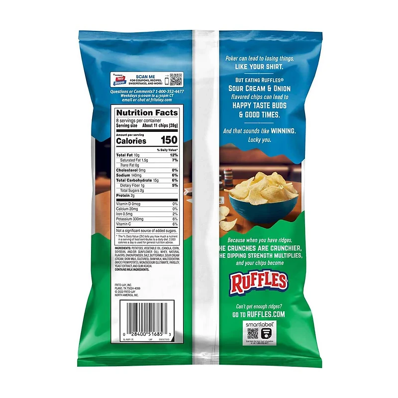 Ruffles Sour Cream & Onion Flavored Potato Chips, 8 oz