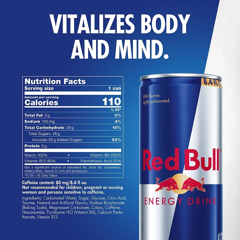 Red Bull Energy Drink, 8.4 fl. oz. Can, 80mg Caffeine, Taurine & B Vitamins