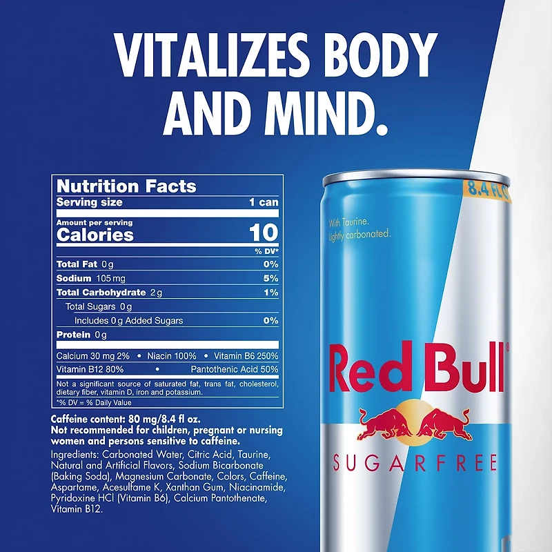 Red Bull Sugarfree Energy Drink, 80mg Caffeine, 8.4 fl. oz. Can