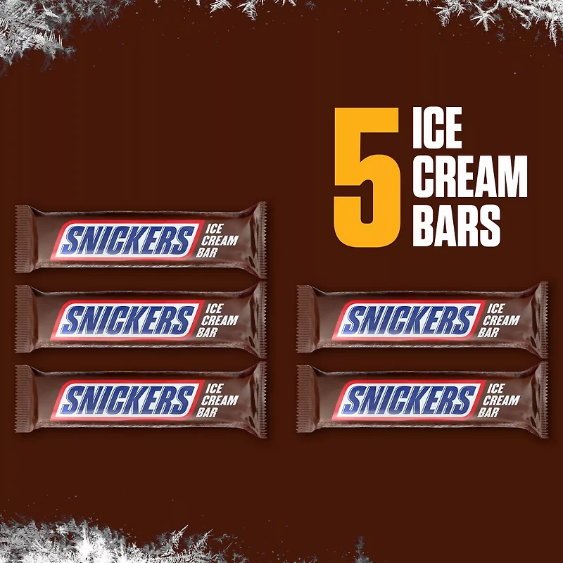 Snickers Ice Cream, Chocolatey Caramel Peanut Butter Ice Cream Bars Individually Wrapped Dessert, 5 Pack, 2 Oz Bars