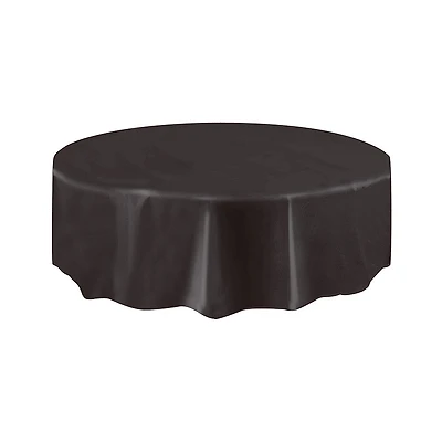 Round Plastic Tablecloth, 84", Black