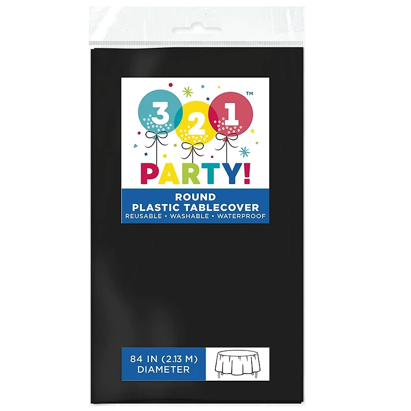 Round Plastic Tablecloth, 84", Black