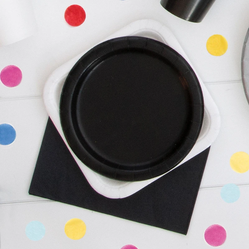 7" Paper Plates, 16 Count, Black
