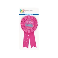 Birthday Girl Pink Ribbon Badge