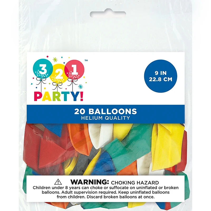 9" Latex Balloons, 20 Count, Assorted