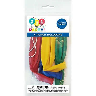 Punch Ball Balloons, Assorted, 4 Count