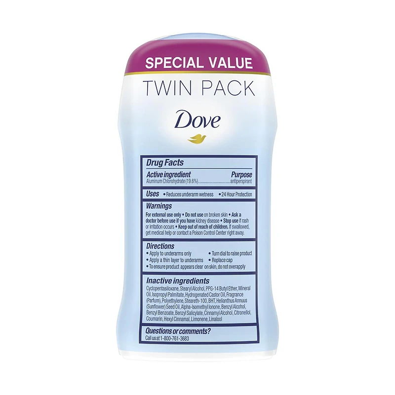 Dove Invisible Solid Powder Antiperspirant Deodorant Stick, 2 Pack