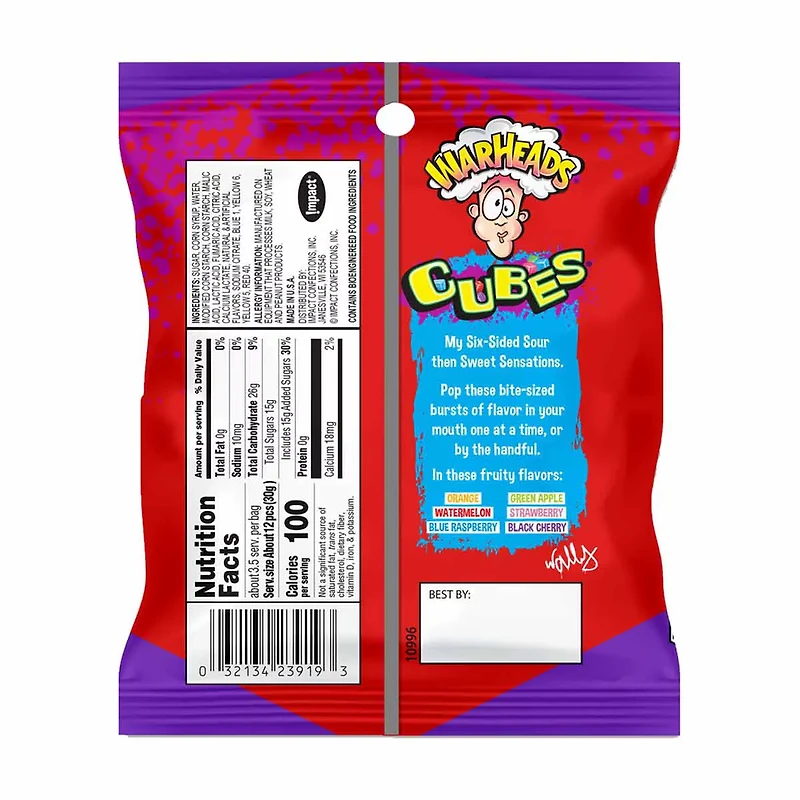 Warheads Cubes Sour & Sweet Chewy Fruity Candy, 3.5 oz
