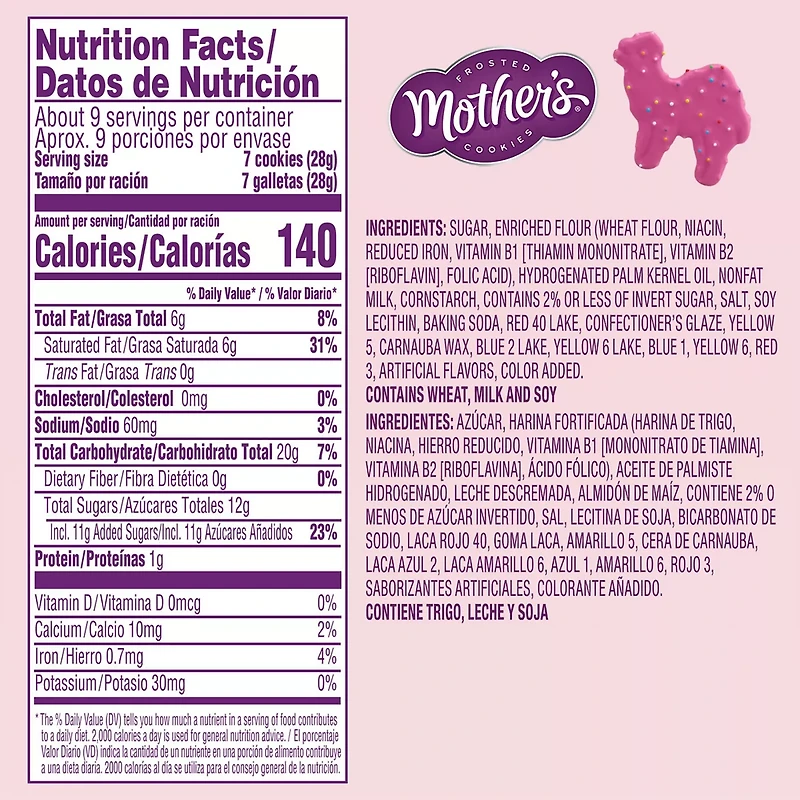 Mother's Original Circus Animal , Frosted Animal Cookies with Rainbow Sprinkles, Resealable Bag, 9 oz