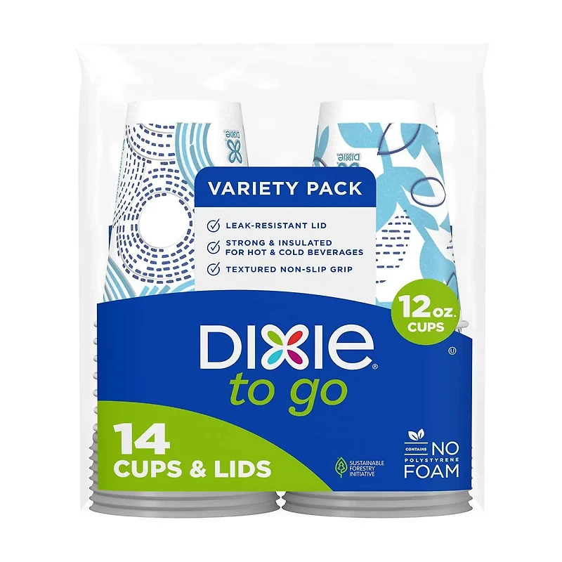 Dixie To Go Insulated Cups with Lids, Variety Pack, 12 oz, 14 ct