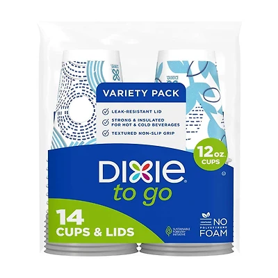 Dixie To Go Insulated Cups with Lids, Variety Pack, 12 oz, 14 ct