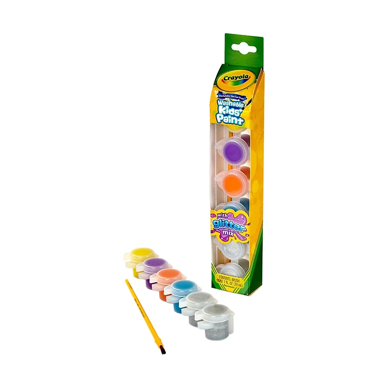 Crayola Washable Paint Pots, Glitter Paints, 6  Count
