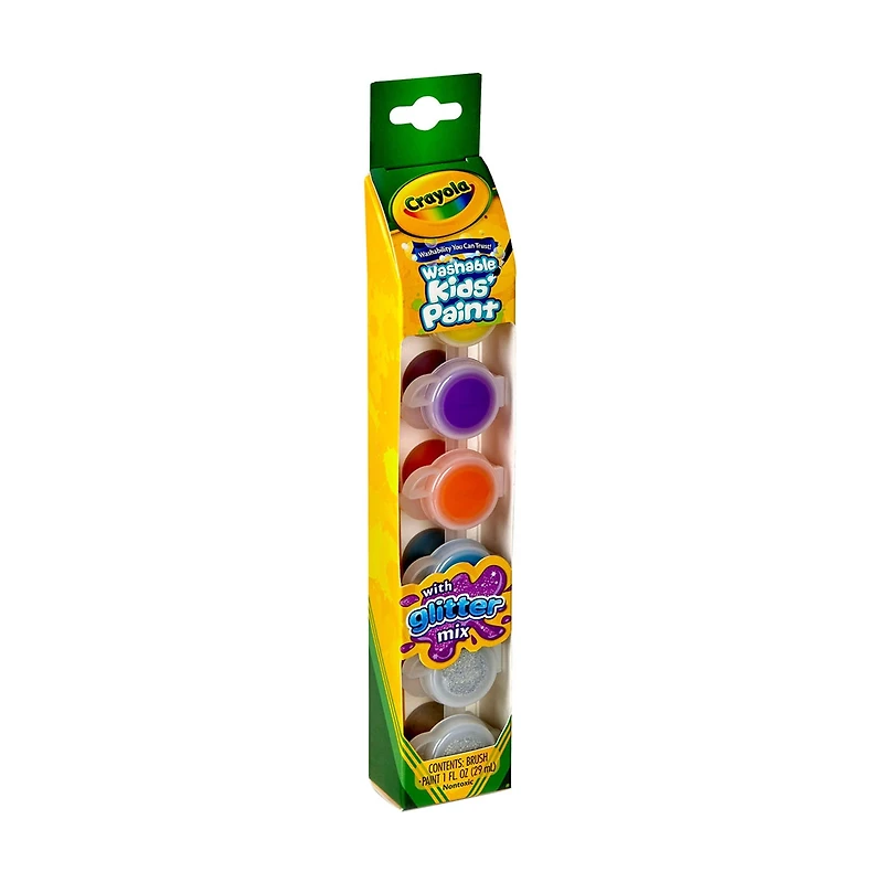 Crayola Washable Paint Pots, Glitter Paints, 6  Count