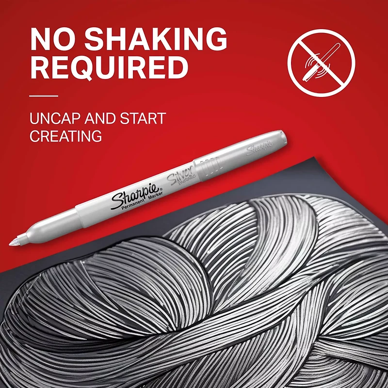 Sharpie Metallic Permanent Marker, Fine Point, Silver, 1 Count