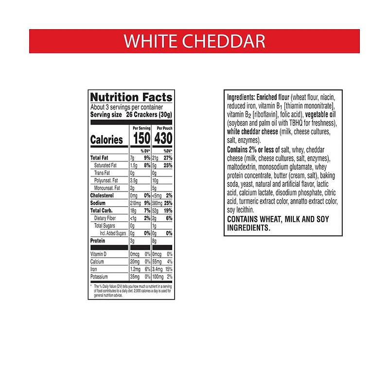 Cheez-It Baked Snack Cheese Crackers, White Cheddar, 3 oz