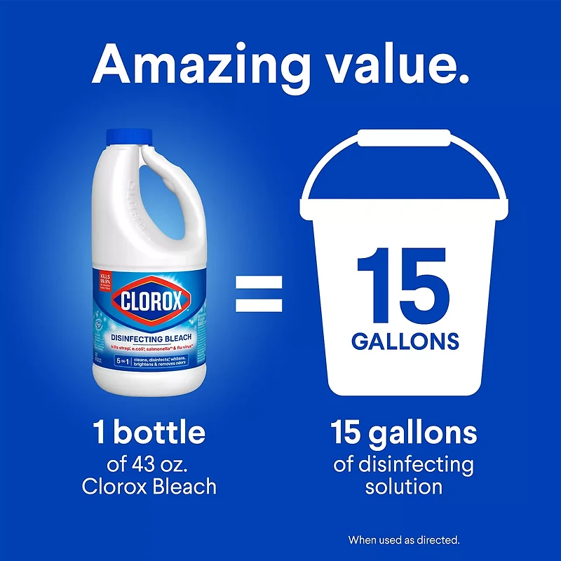 Clorox Disinfecting Bleach, Concentrated Formula, Regular, 43 fl oz