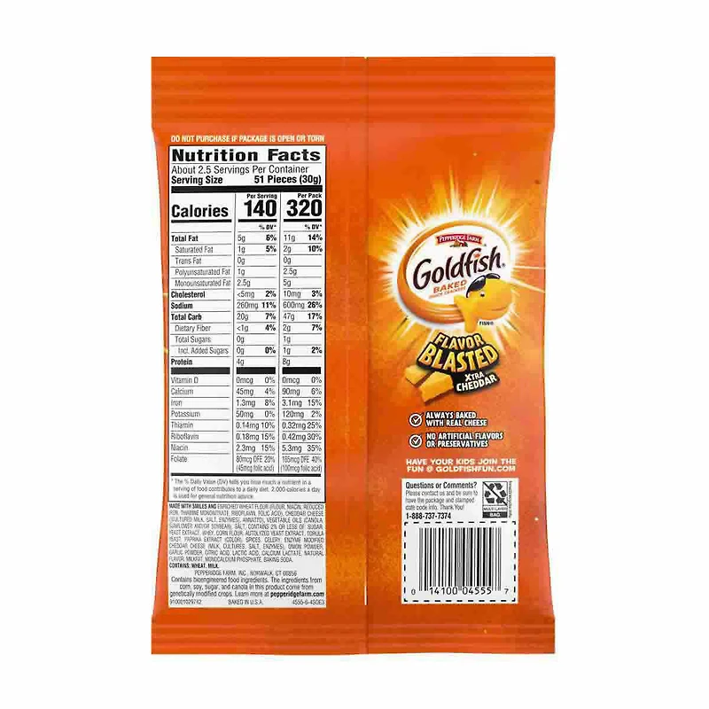 Goldfish Flavor Blasted Xtra Cheddar Crackers, Snack Crackers, 2.45 oz
