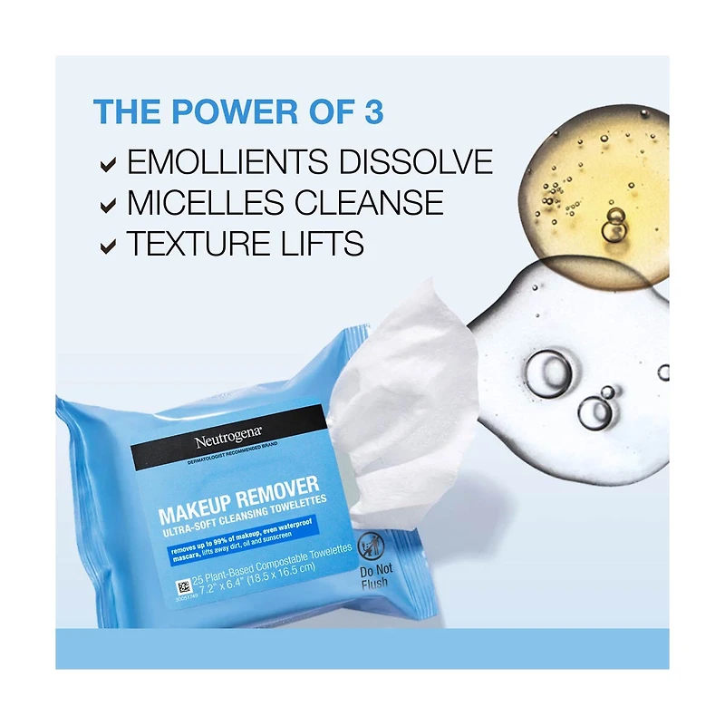 Neutrogena Makeup Remover Ultra-Soft Cleansing Towelettes, 25 ct