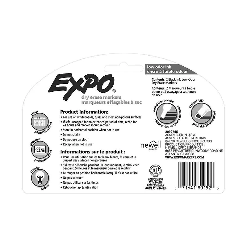 Expo Chisel Tip Dry Erase Markers Black, 2 Count