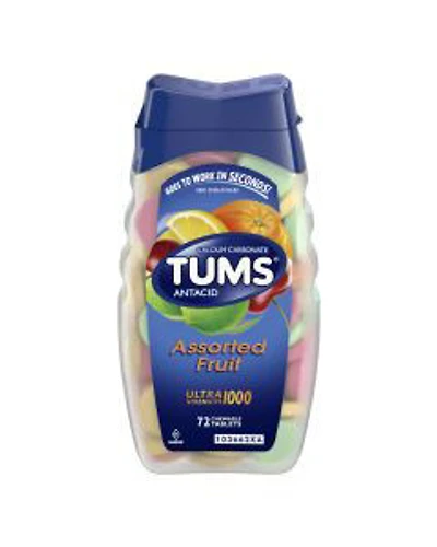 TUMS Ultra Strength Chewable Antacid Tablets for Heartburn Relief, Assorted Fruit, 72 ct