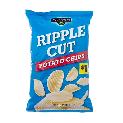 Clover Valley Potato Chips, Ripple Cut, 5 oz