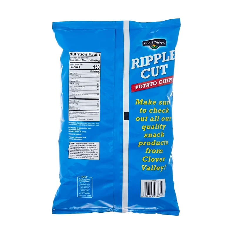 Clover Valley Potato Chips, Ripple Cut, 5 oz